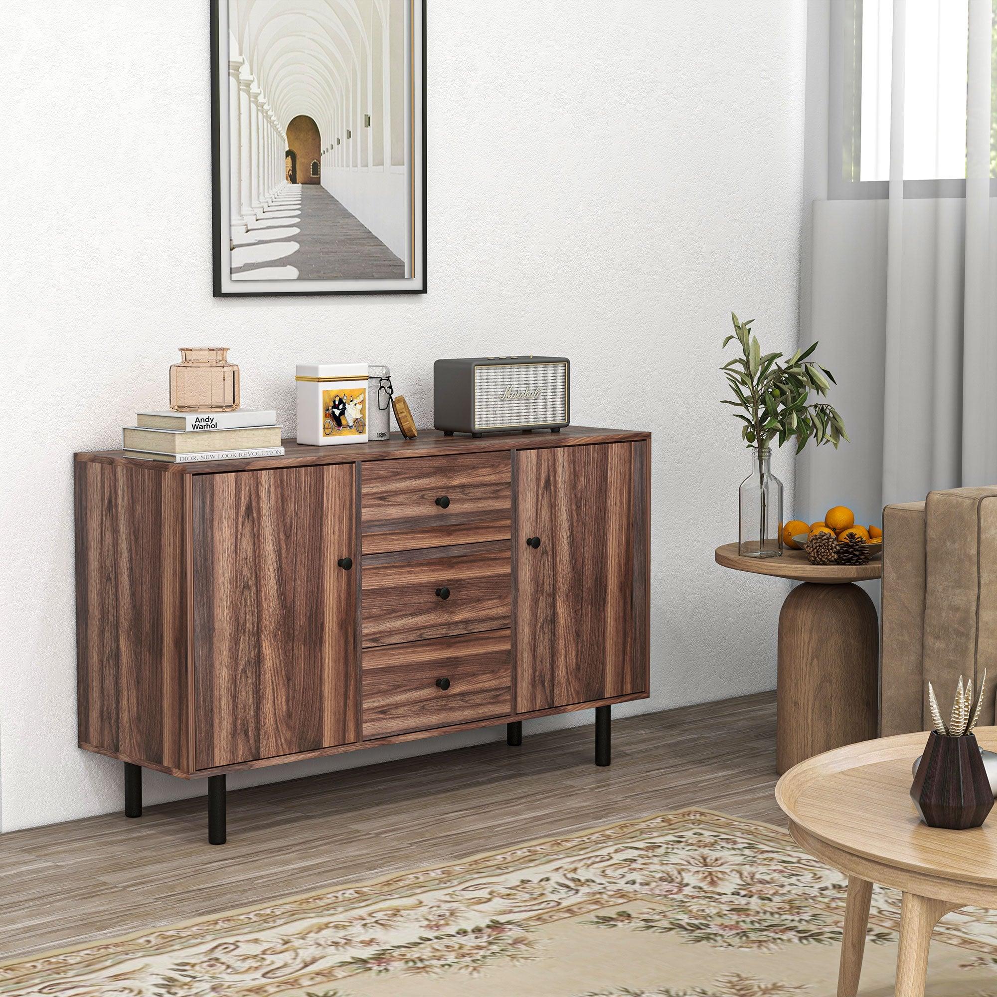 Kitchen Storage Sideboard, Buffet Cabinet with 2 Cupboard, 3 Drawers and Adjustable Shelves