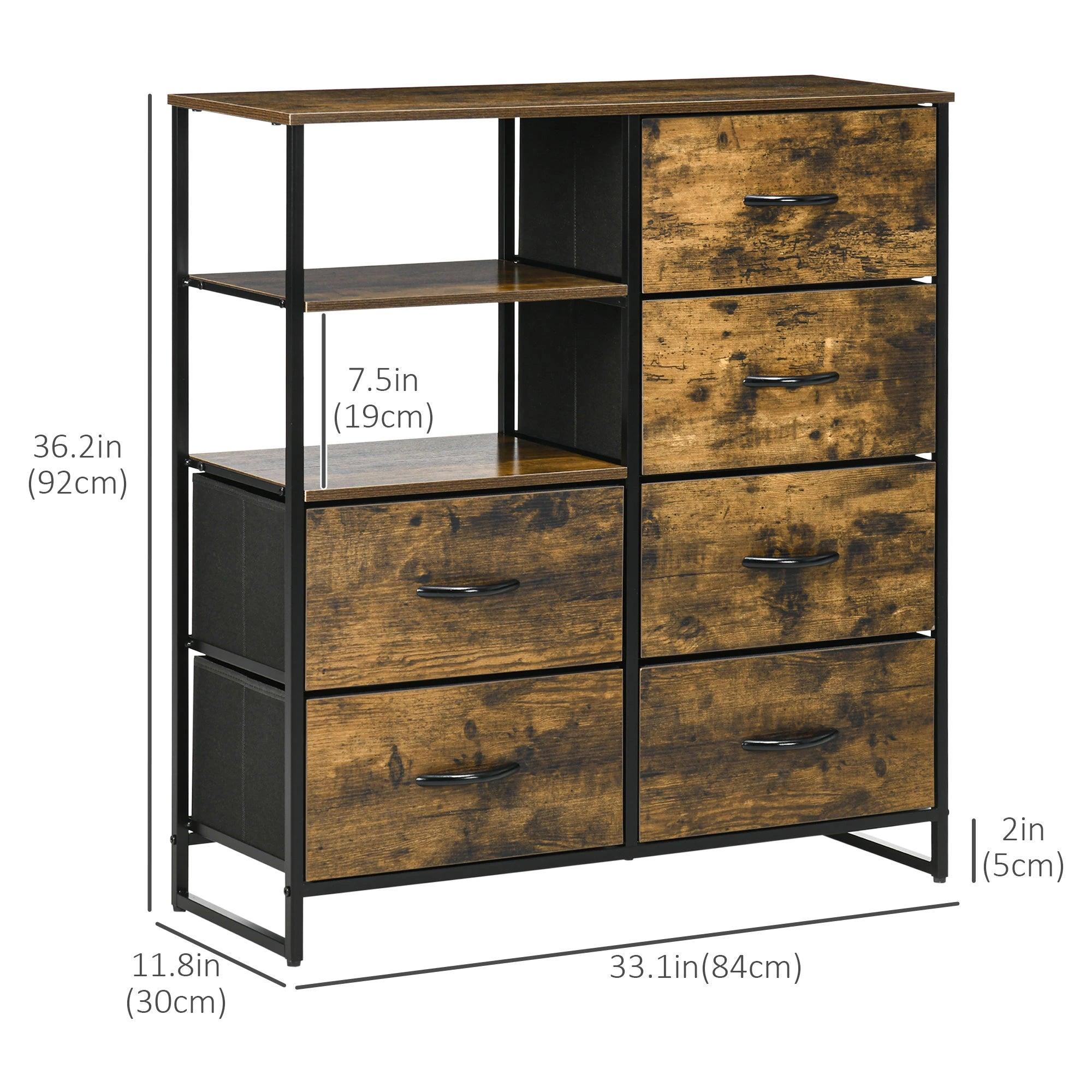 Living Room Storage Cabinet, Industrial Accent Cabinet with 6 Fabric Bins