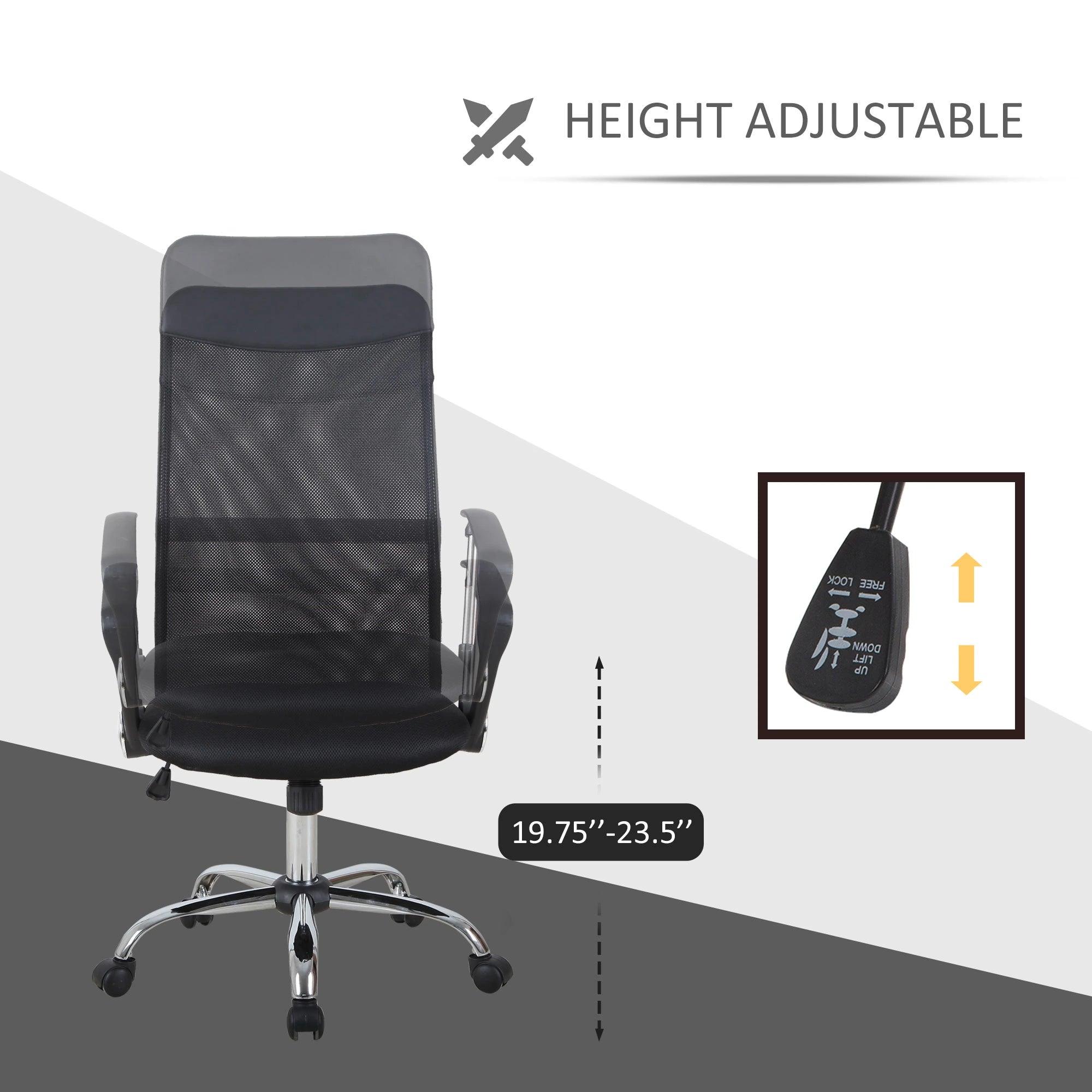 Mesh Office Chair, High Back Desk Chair, Swivel Computer Chair with Adjustable Height, Wheels, Black