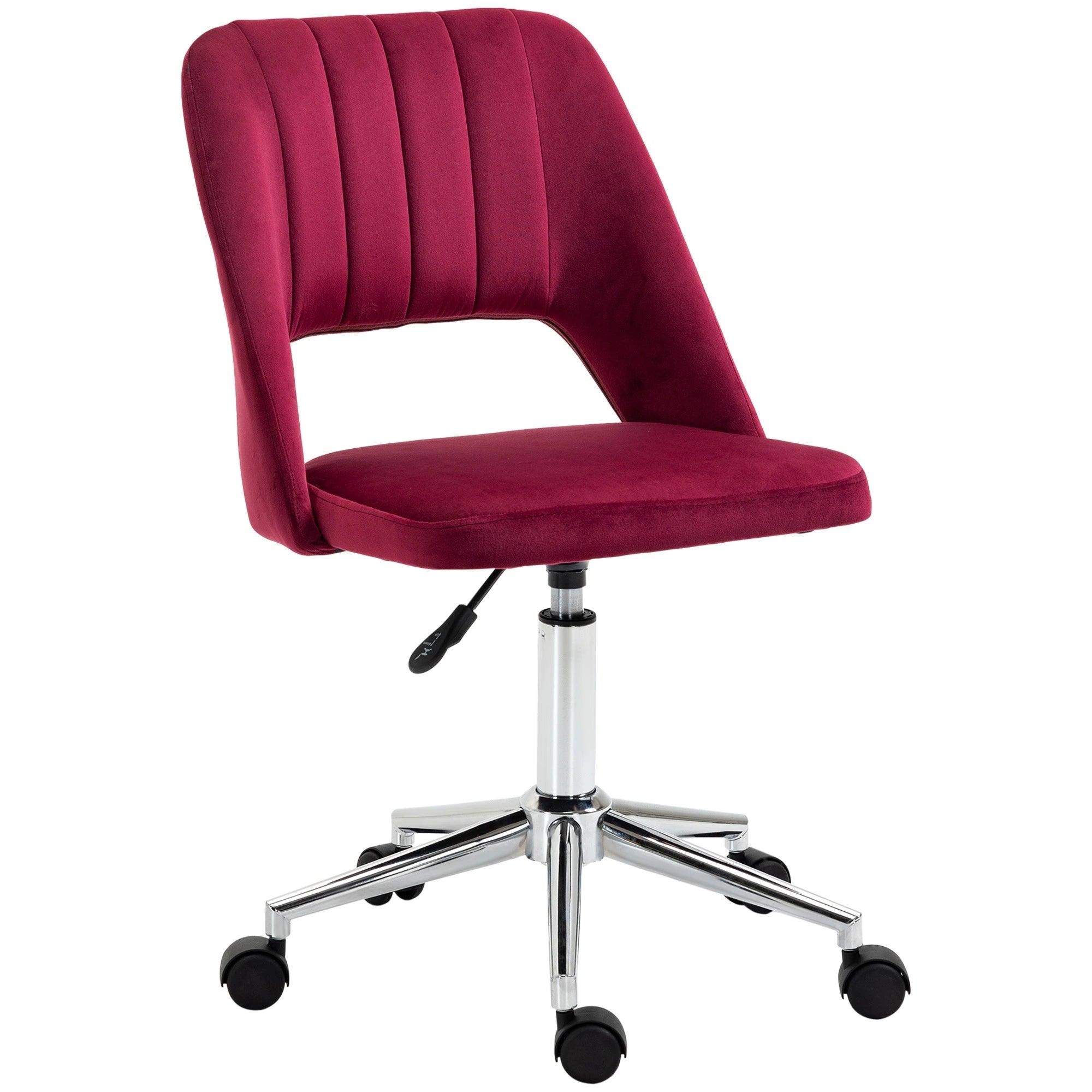 Mid Back Office Chair Velvet Fabric Swivel Scallop Shape Computer Desk Chair, Red