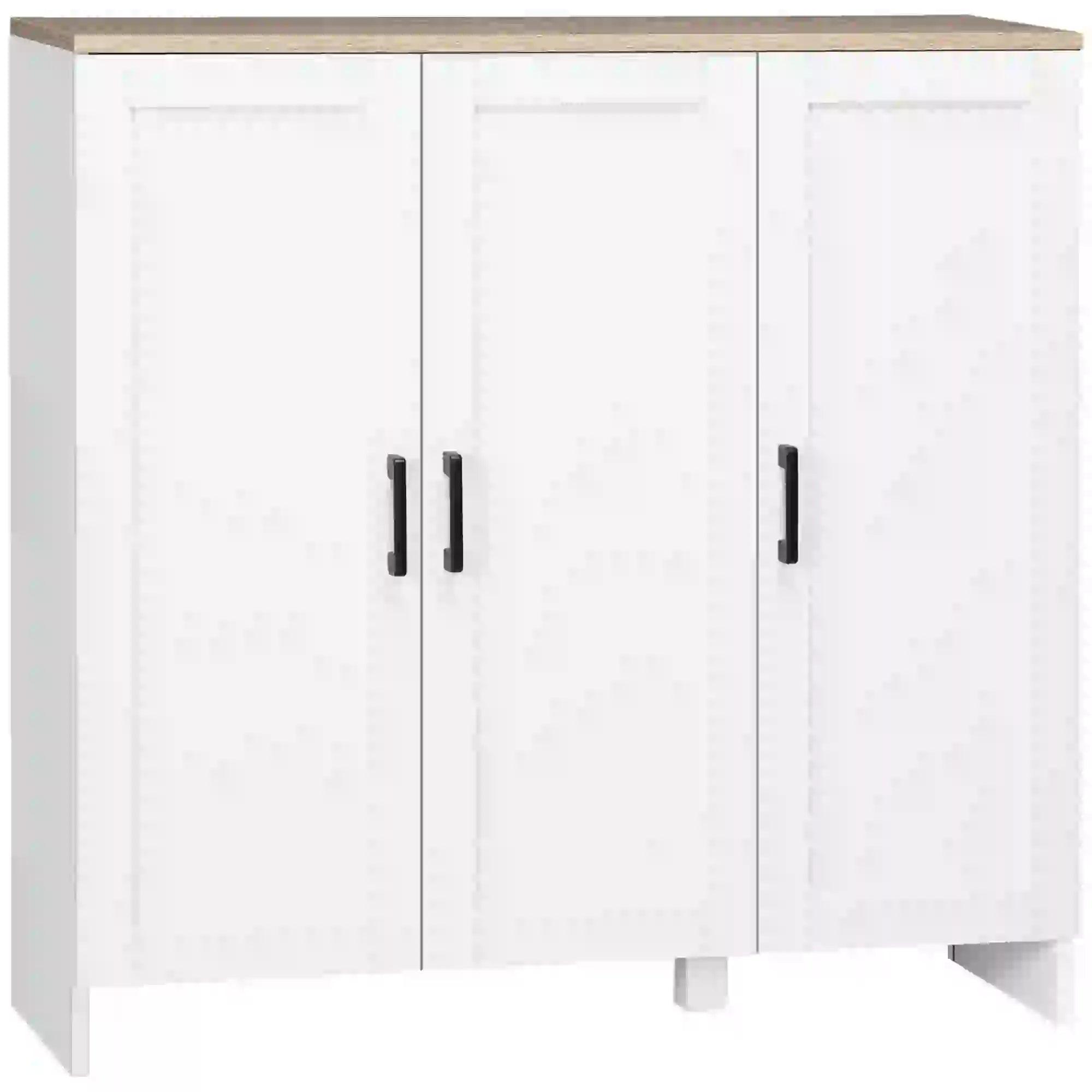 Modern Sideboard Buffet Cabinet, Modern Kitchen Storage Cabinet with 3 Doors Adjustable Shelves, for Dining Room, White