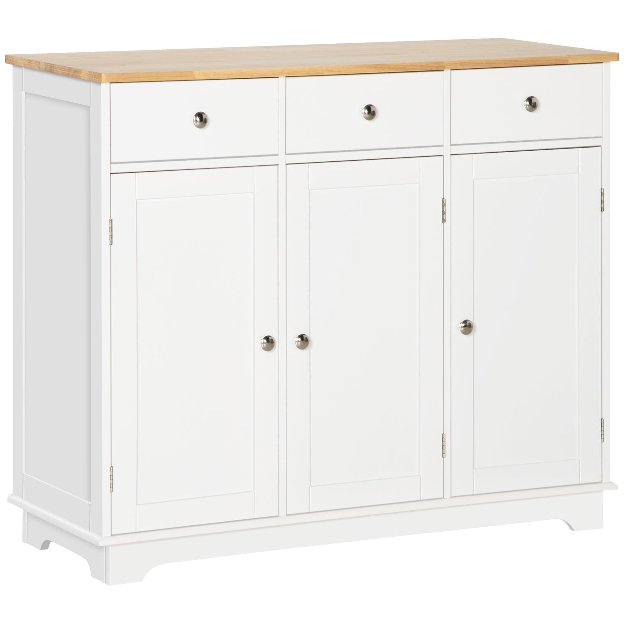 Modern Sideboard with Rubberwood Top, Buffet Cabinet with Storage Cabinets