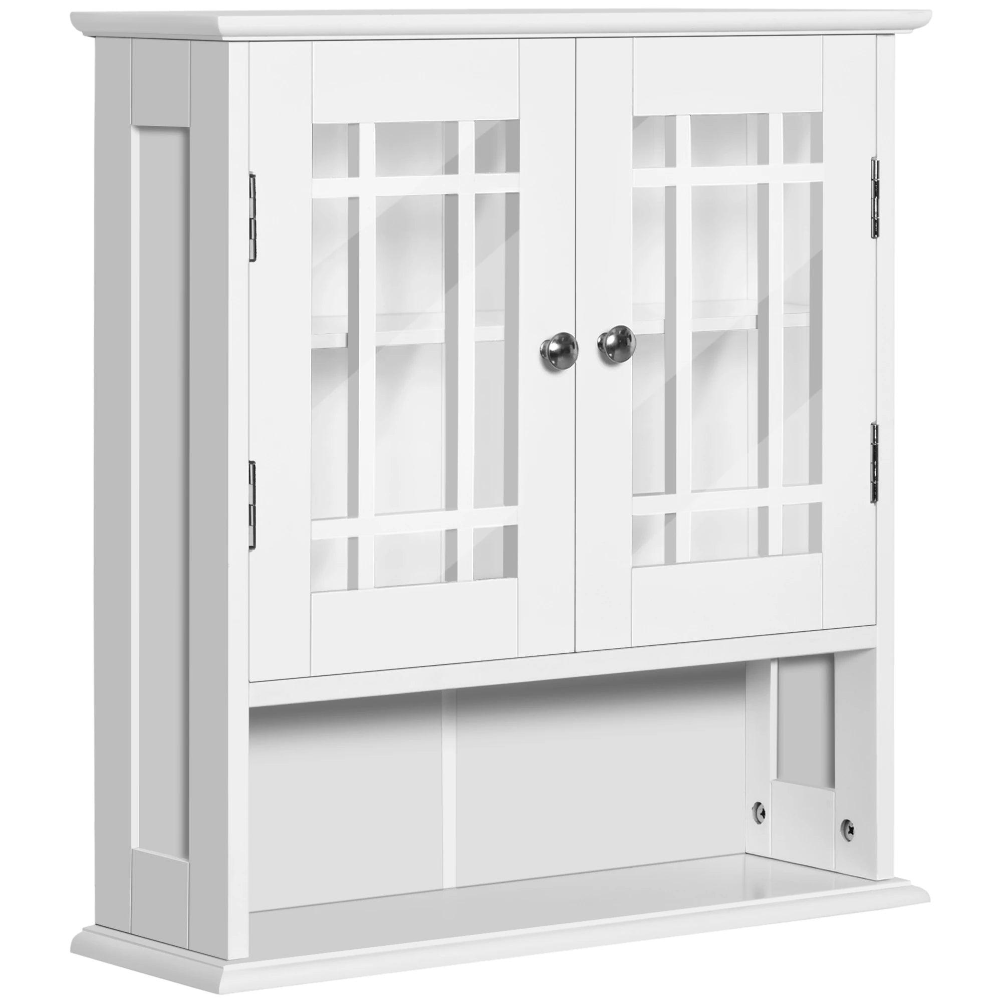 Modern Wall Mount Bathroom Cabinet, Storage Organizer with 2 Door Cabinet and Open Shelf, White
