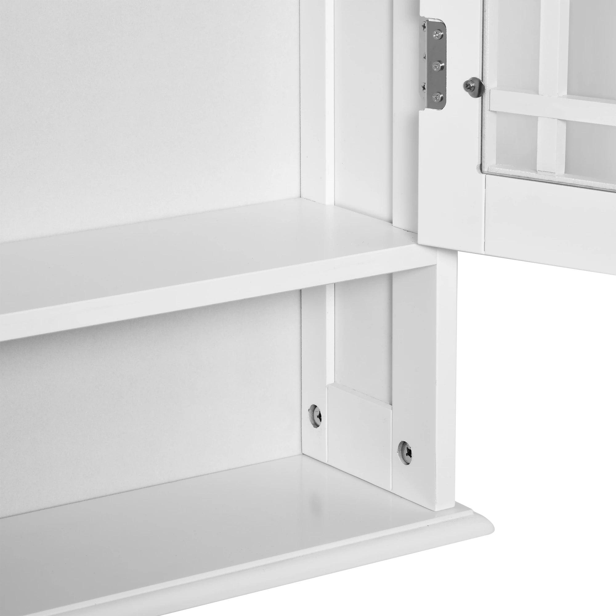 Modern Wall Mount Bathroom Cabinet, Storage Organizer with 2 Door Cabinet and Open Shelf, White