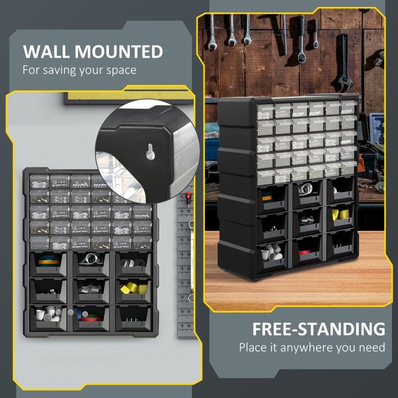 Plastic 39 Drawer Parts Organiser Wall Mount Storage Cabinet for Small Nuts Bolts Tool Black