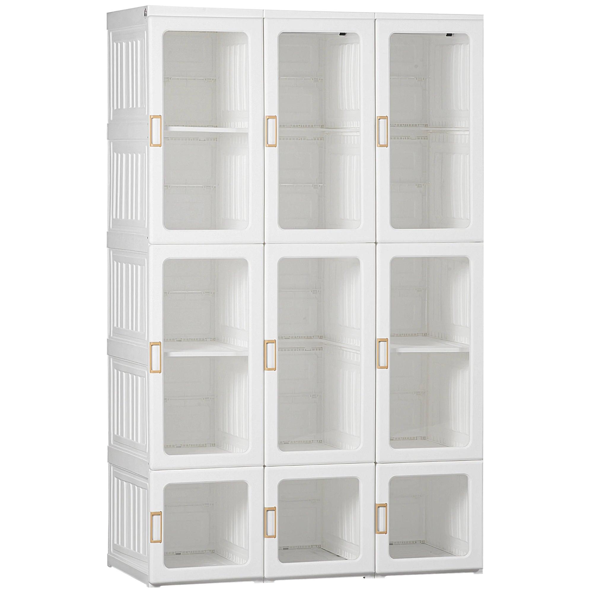 Portable Wardrobe Closet, Bedroom Armoire, Foldable Clothes Organizer with Cube Storage, Hanging Rods, Magnet Doors, White