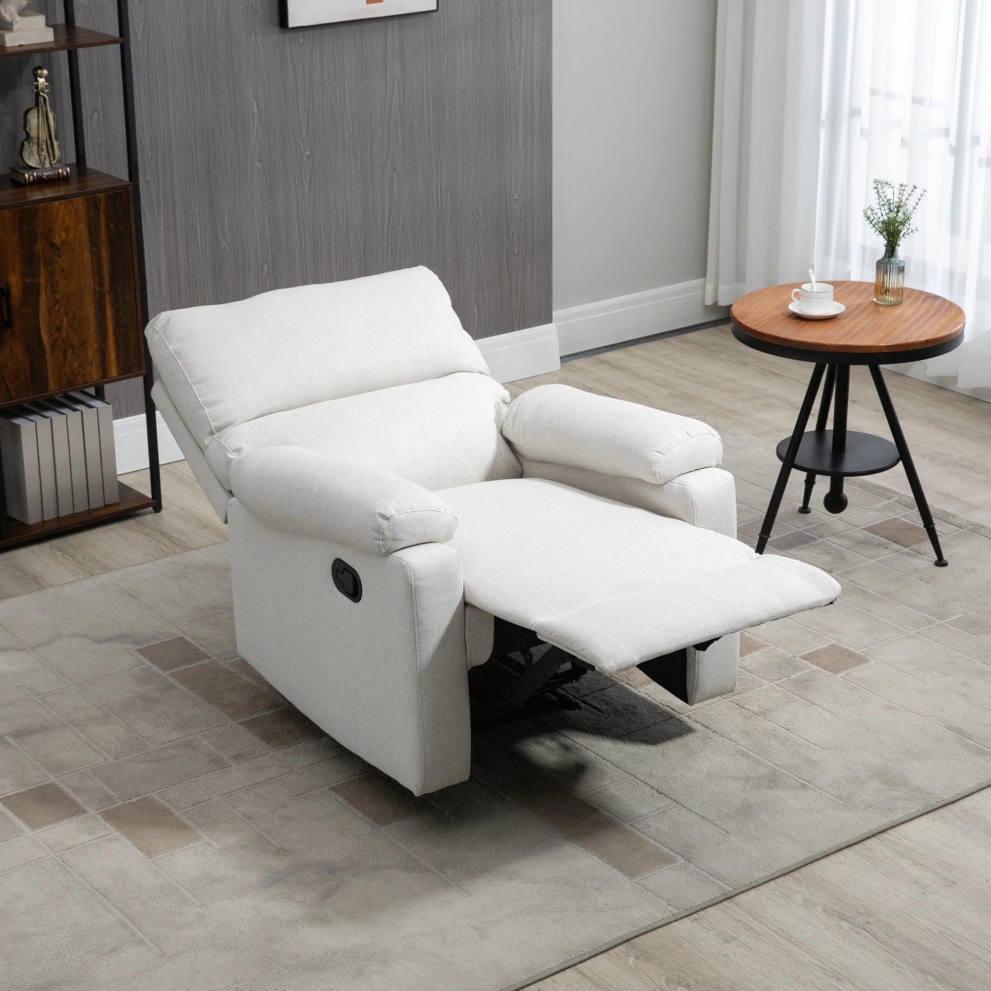 Recliner Chair, Manual Reclining Chair with Footrest, Padded Seat for Living Room, Bedroom, Study, Cream White