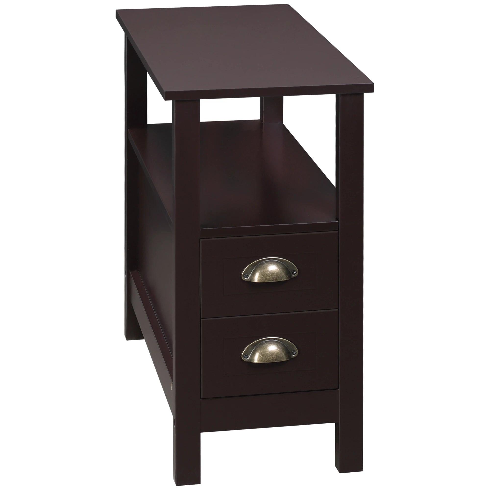 Slim End Table with 2 Drawers and Storage Shelf, Sofa Side Table for Living Room, Narrow Nightstand, Coffee