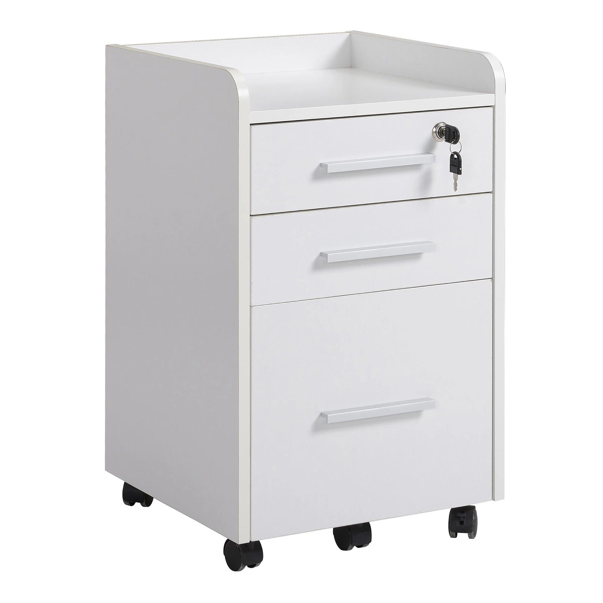 Vertical Filing Cabinet 3-Drawer, Mobile File Cabinet with Lock and Wheels for A4 Letter Size, White