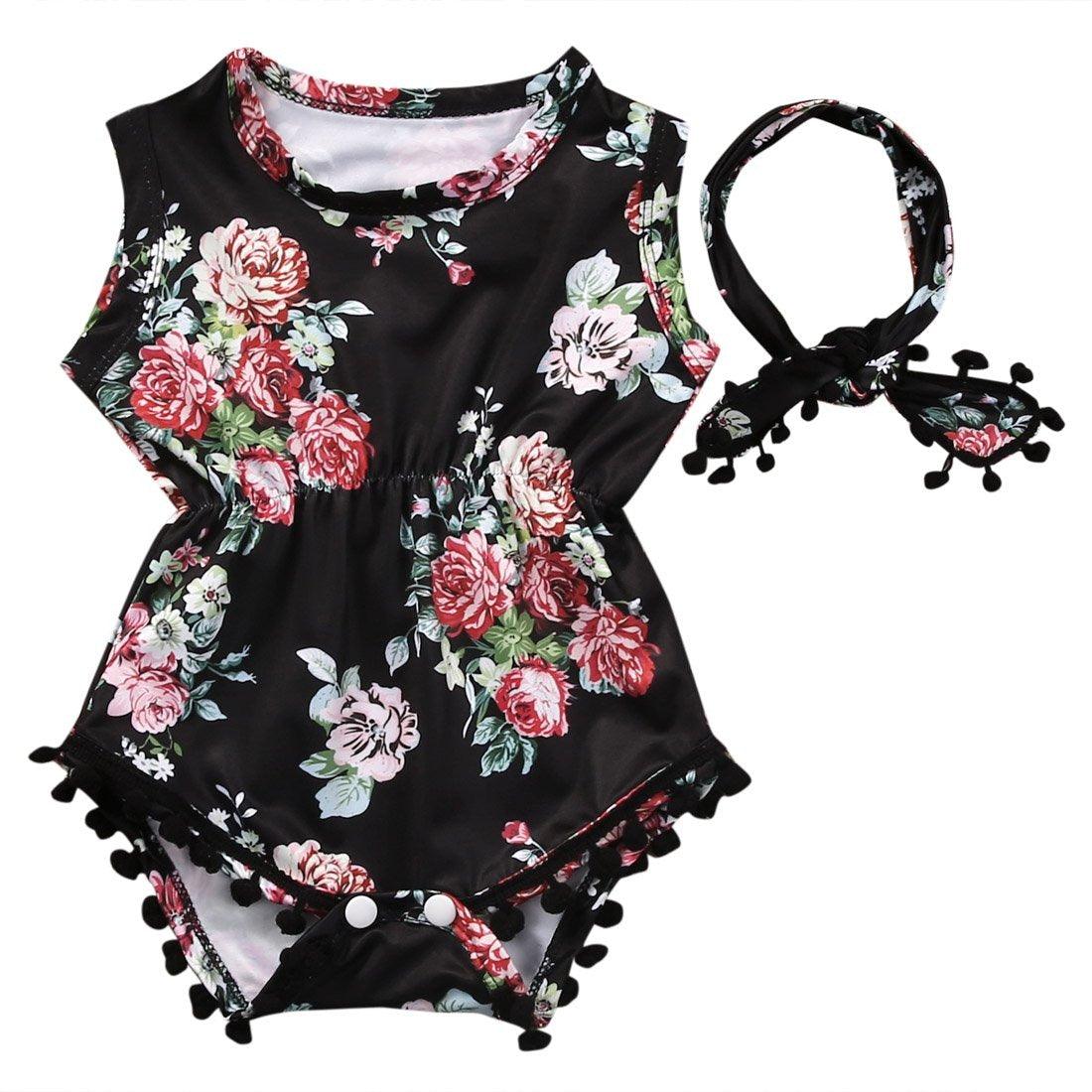 Baby Girl Romper Floral Bodysuit Headband Outfit