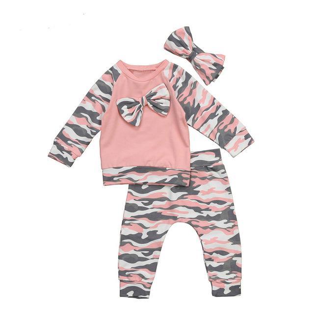 Baby Girl Striped Camo Headband Outfit Set