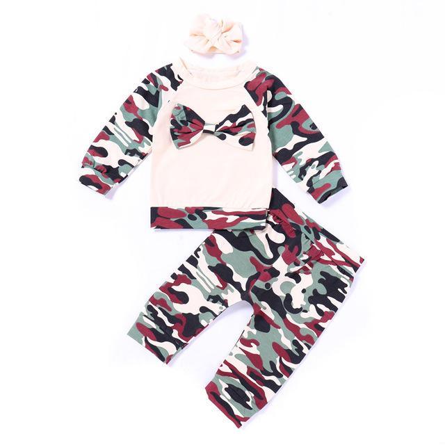 Baby Girl Striped Camo Headband Outfit Set