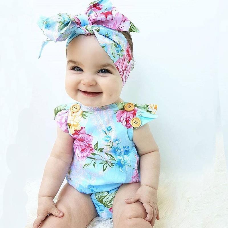 Baby Girls Bodysuit Flower Headband Outfit