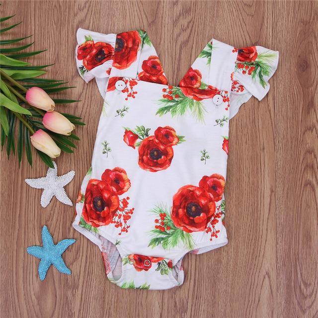 Baby Girls Romper Flower Backless Jumpsuit