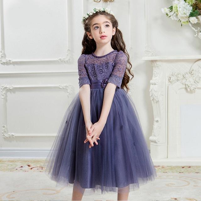 Beautiful Princess White Party Gown Purple Lace Dress
