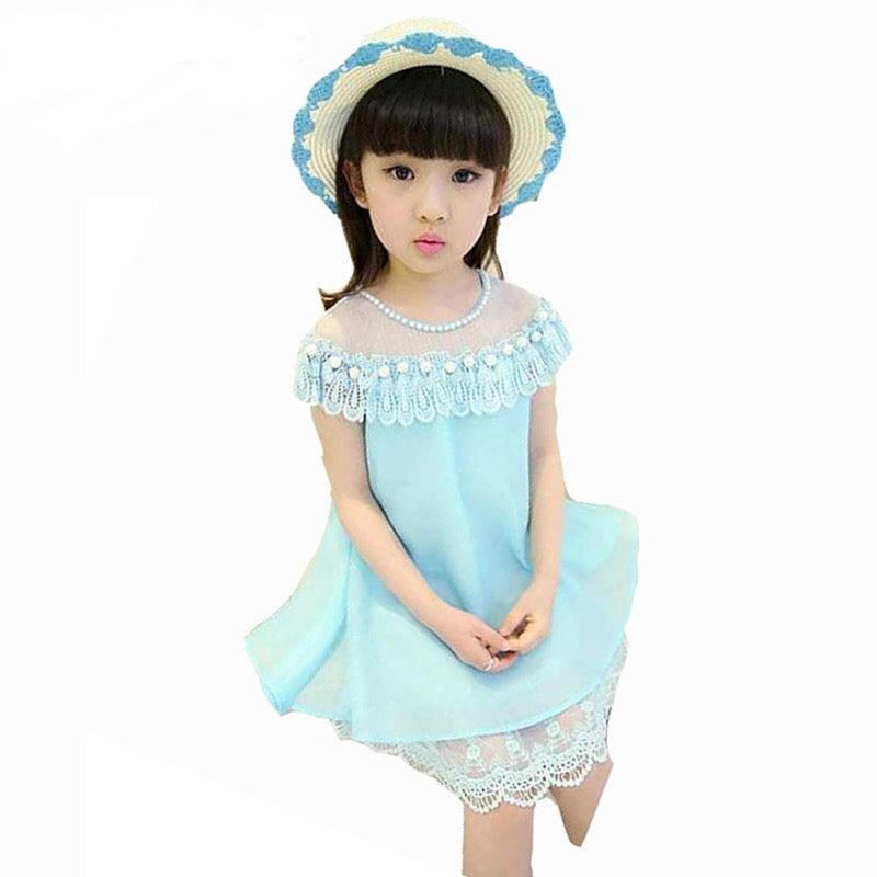 Cute Girls Dress Chiffon Lace Pearl Clothes