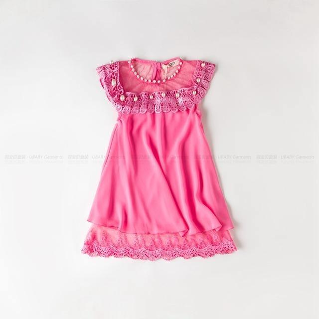 Cute Girls Dress Chiffon Lace Pearl Clothes