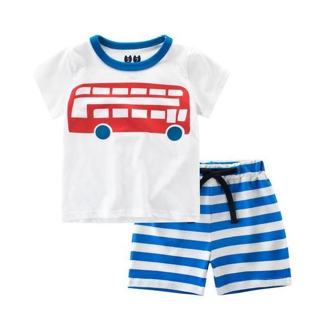 Kid Boys Summer Car Plane Bus T Shirt Shorts Clothes