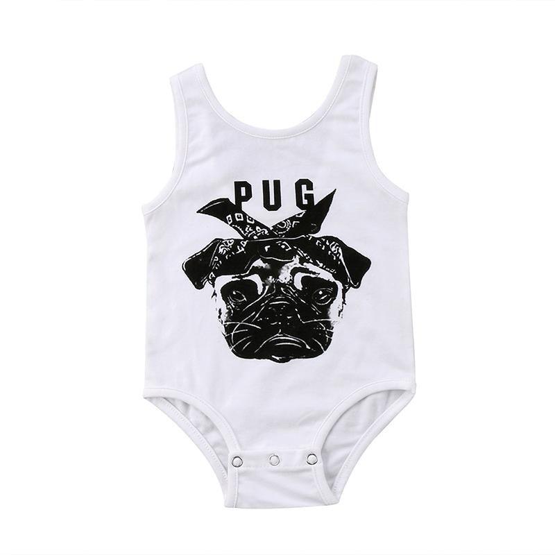 Newborn Boy Girl Sleeveless Vest Pug Romper