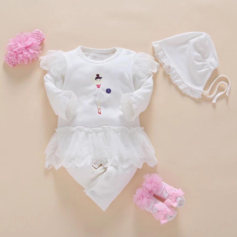 Newborn Girls Romper Hat Socks Headband