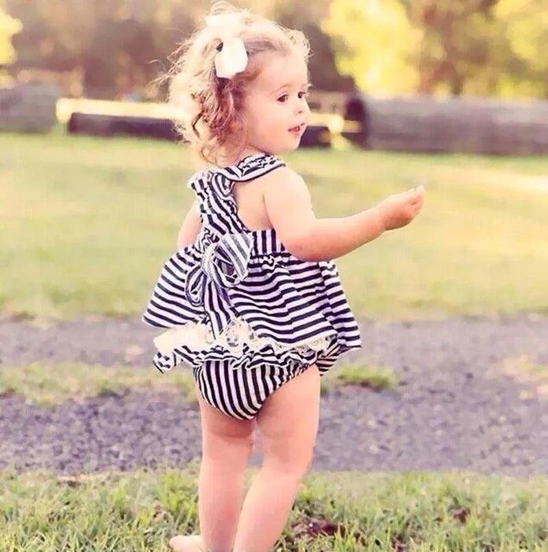 Summer Baby Girl Backless Stripe Romper