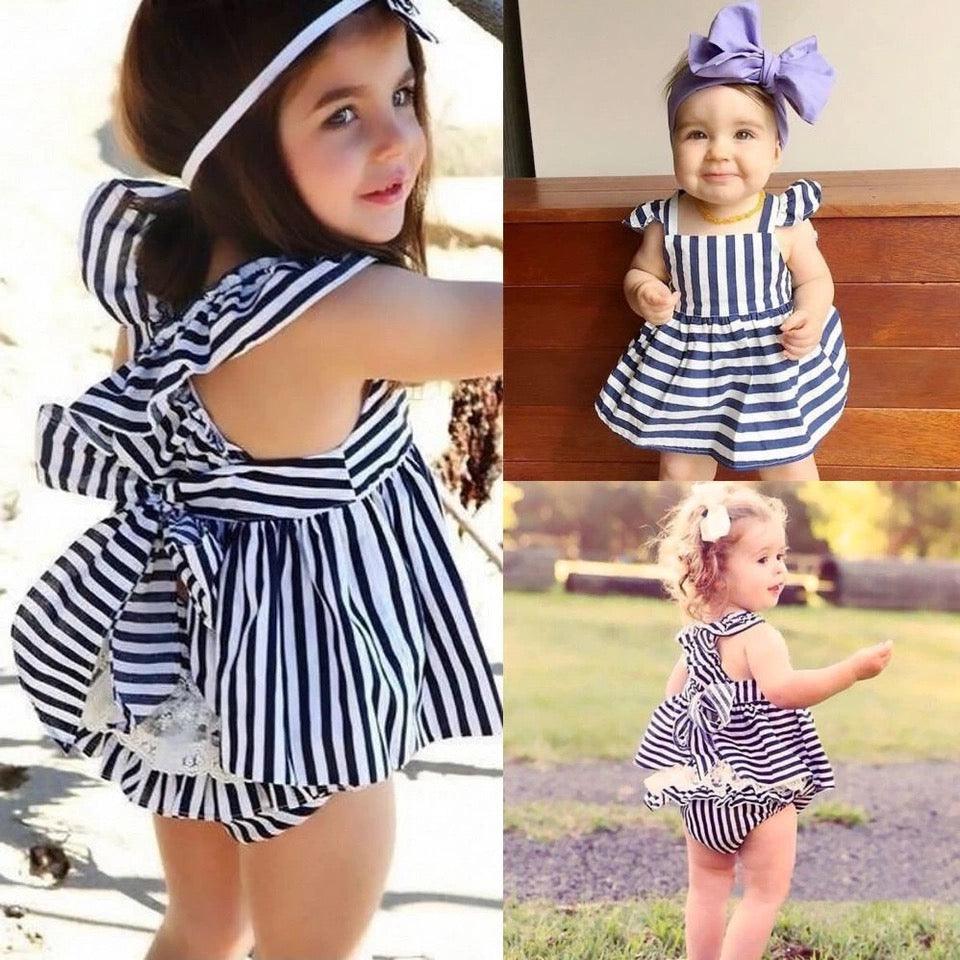 Summer Baby Girl Backless Stripe Romper