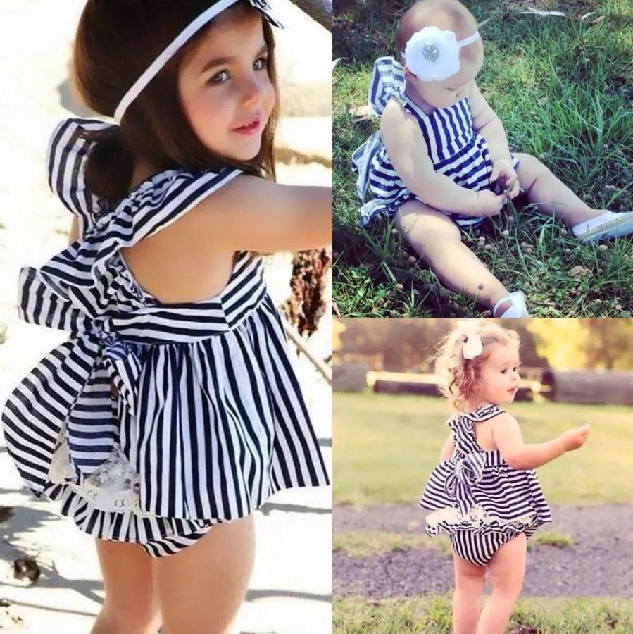 Summer Baby Girl Backless Stripe Romper