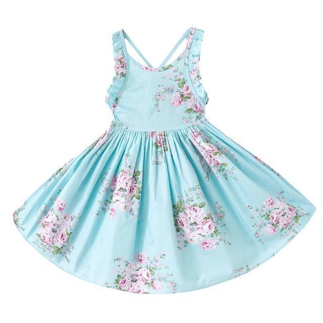 Summer Baby Girls Backless Vintage Floral Party Dress