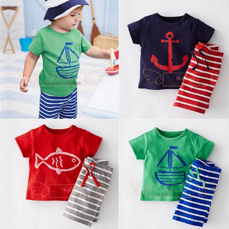 Summer Kid Baby Boys Anchor Fish Cotton Clothes