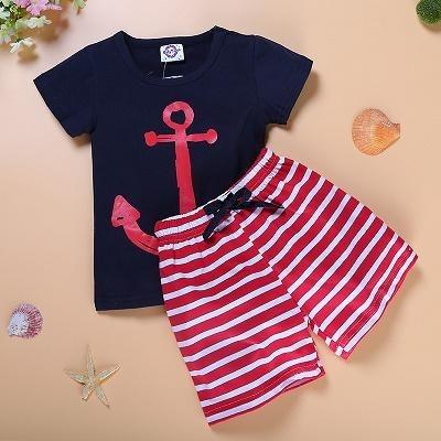 Summer Kid Baby Boys Anchor Fish Cotton Clothes