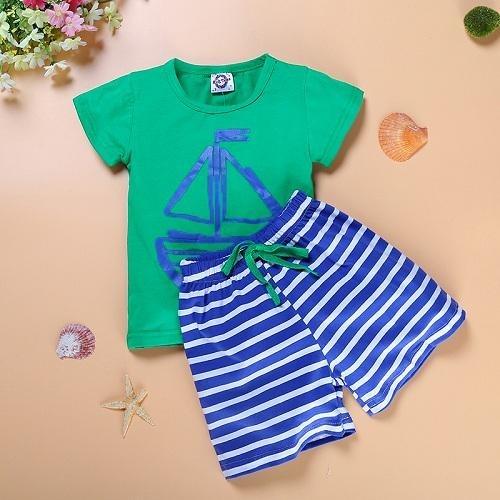 Summer Kid Baby Boys Anchor Fish Cotton Clothes