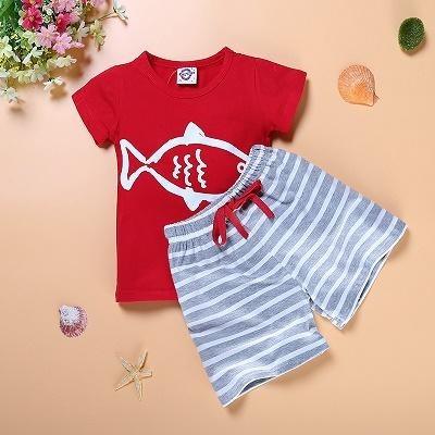 Summer Kid Baby Boys Anchor Fish Cotton Clothes