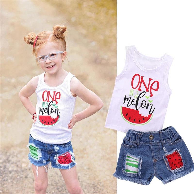 Toddler Baby Girl Tops One Melon Striped Round Neck Clothes