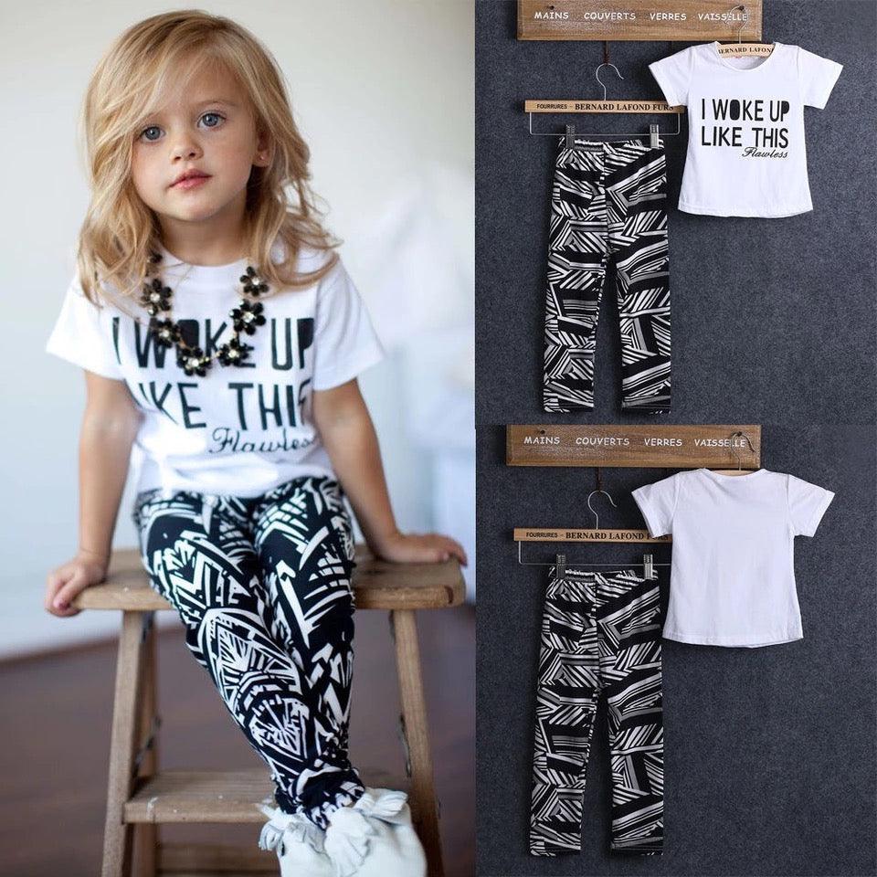 Toddler Girl Zebra Stripe White T Shirt Pant Outfit