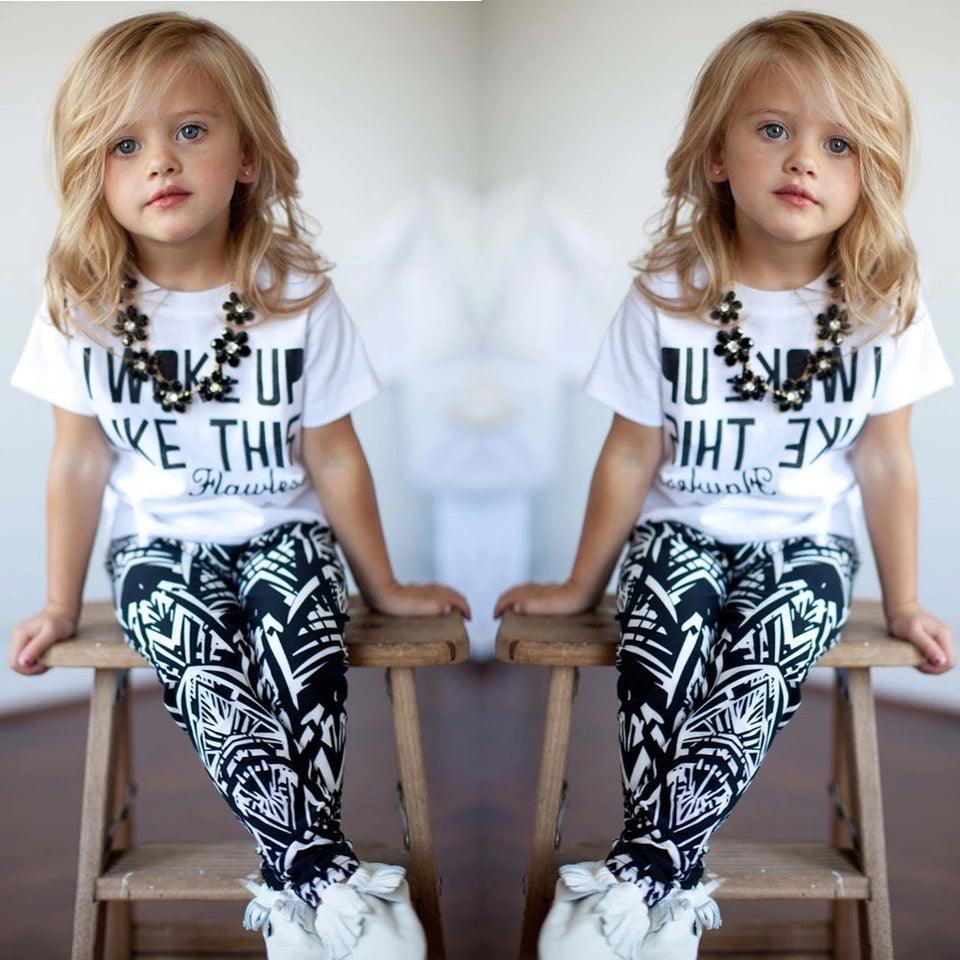 Toddler Girl Zebra Stripe White T Shirt Pant Outfit