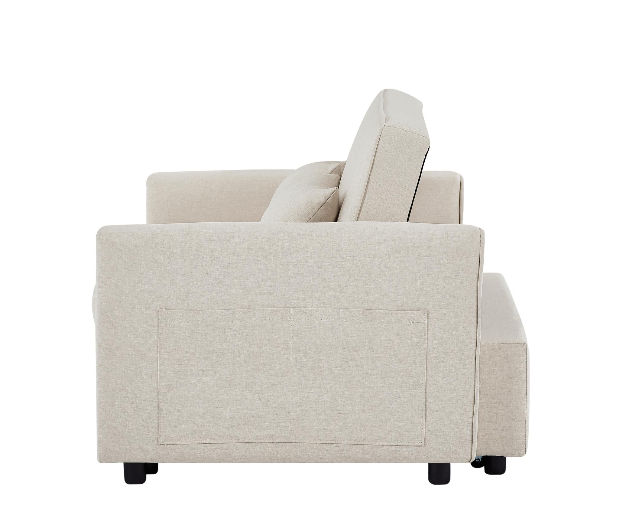 Modern linen double-seater sofa with adjustable backrest, variable sofa bed with 2 lumbar pillows, suitable for a wide range of applications