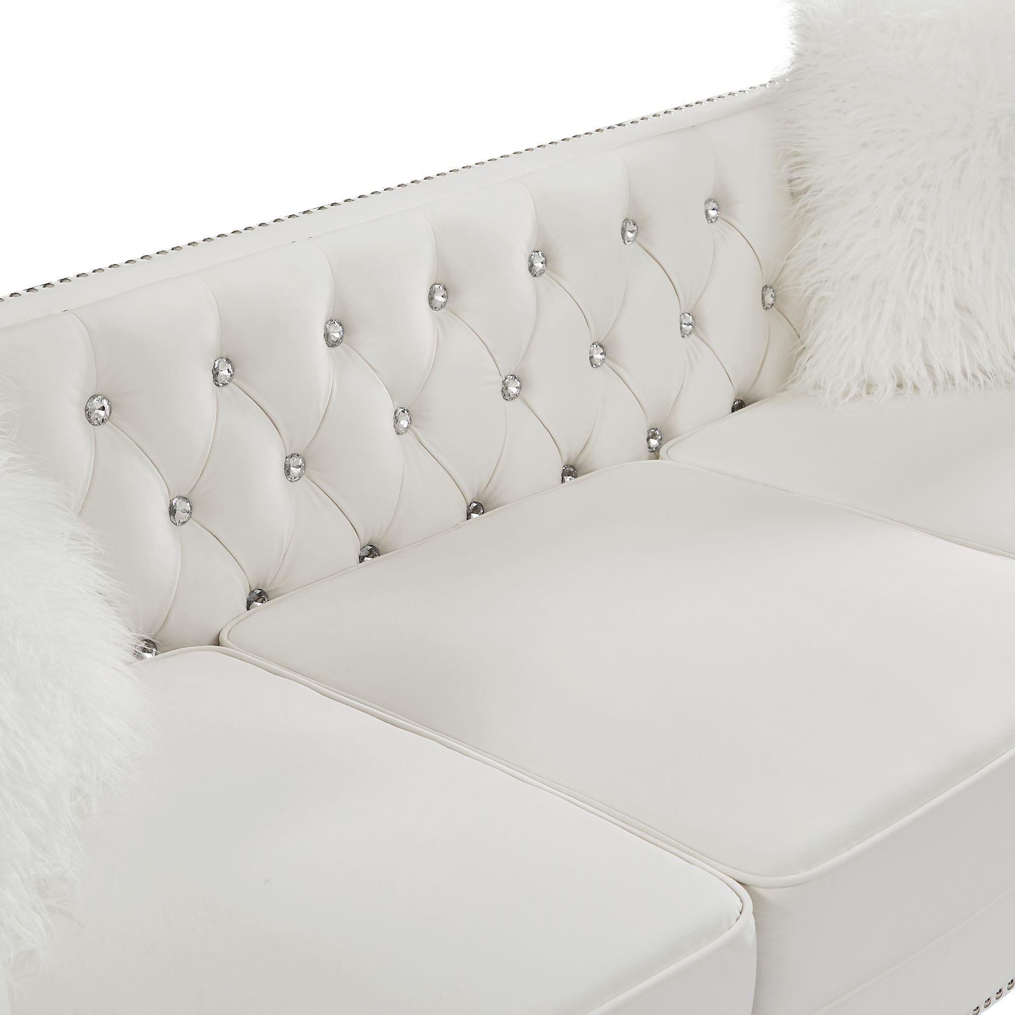 Velvet Upholstery Tufeted Sofa Crystal Feet with Removable Cushion