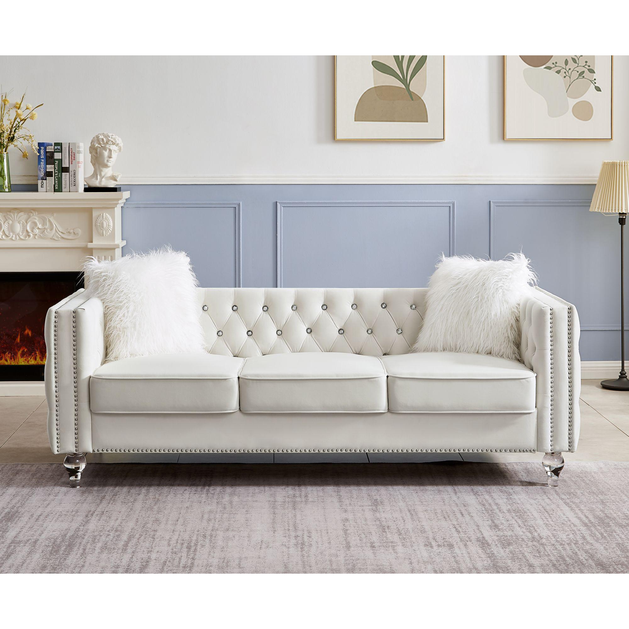 Velvet Upholstery Tufeted Sofa Crystal Feet with Removable Cushion