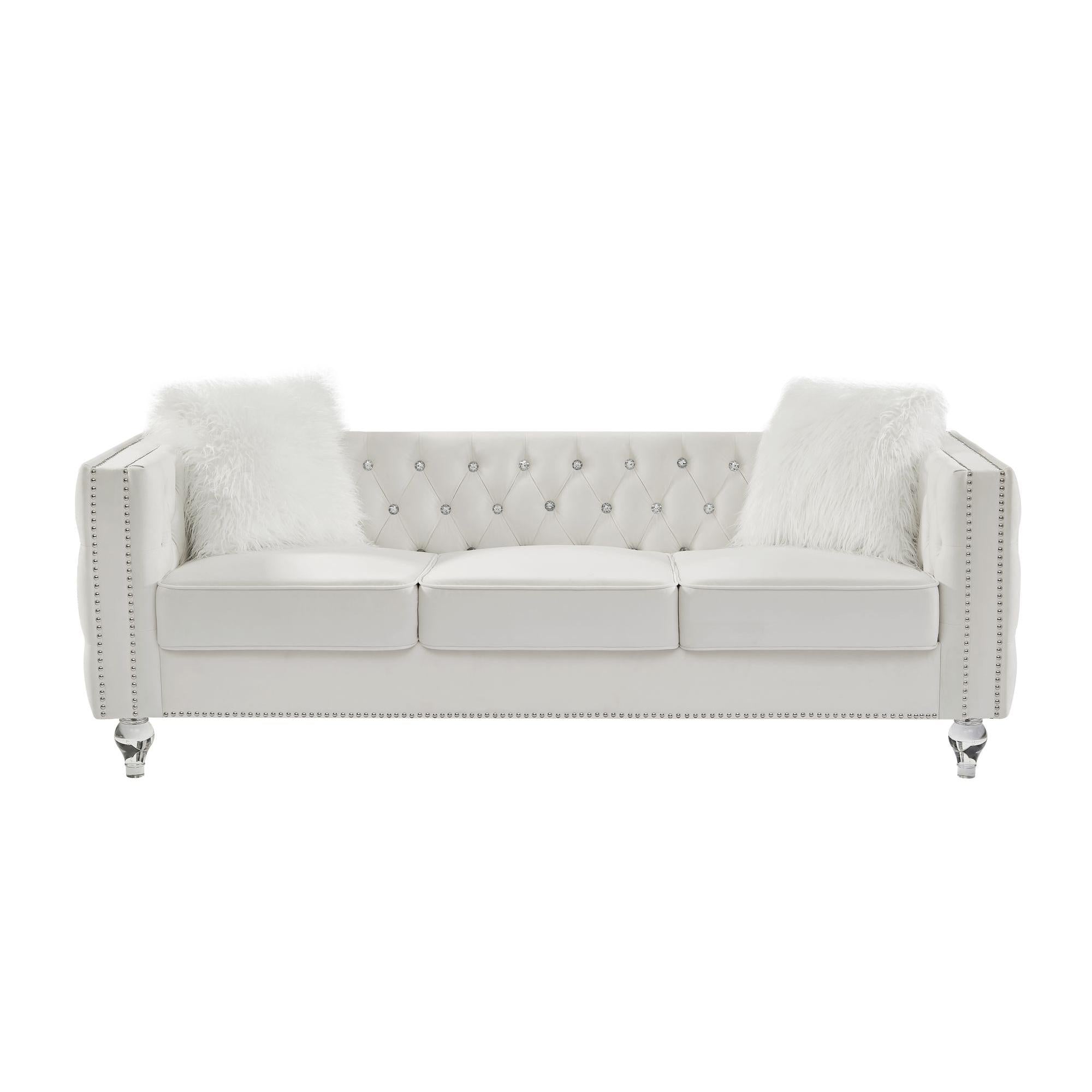 Velvet Upholstery Tufeted Sofa Crystal Feet with Removable Cushion