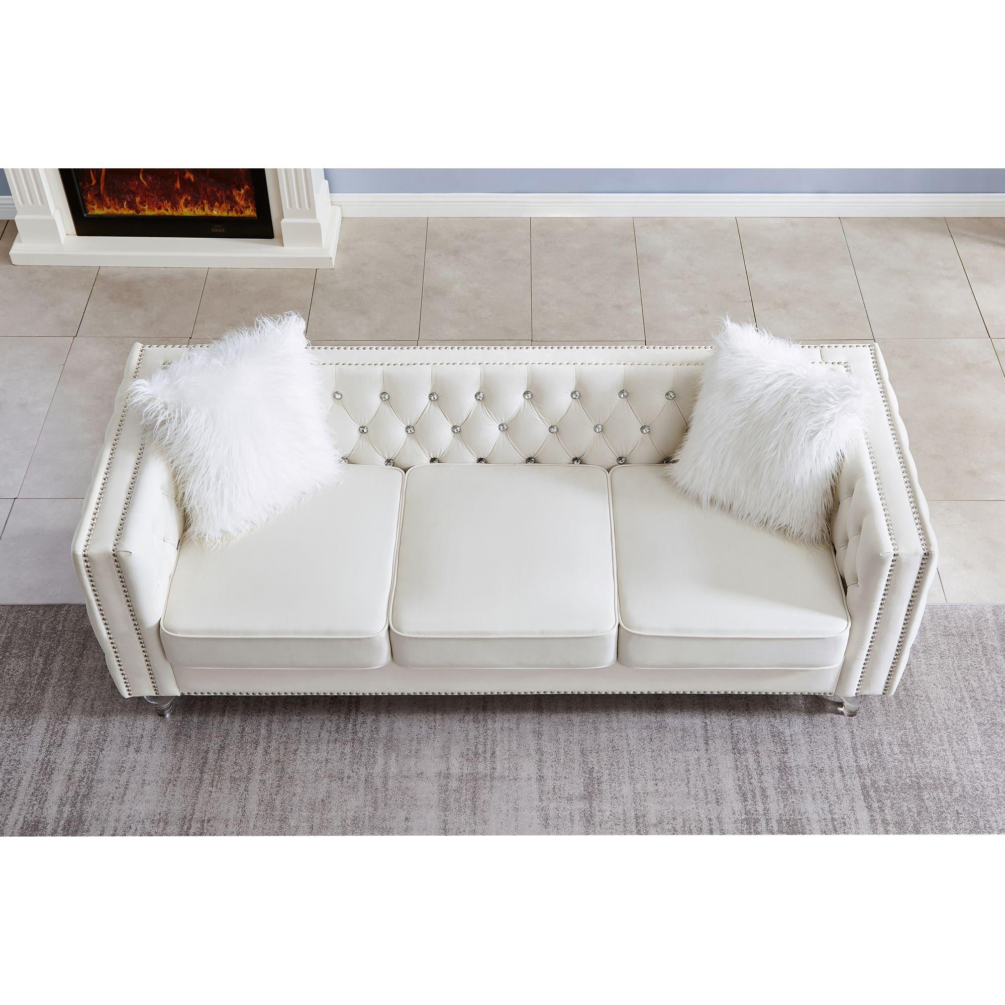Velvet Upholstery Tufeted Sofa Crystal Feet with Removable Cushion