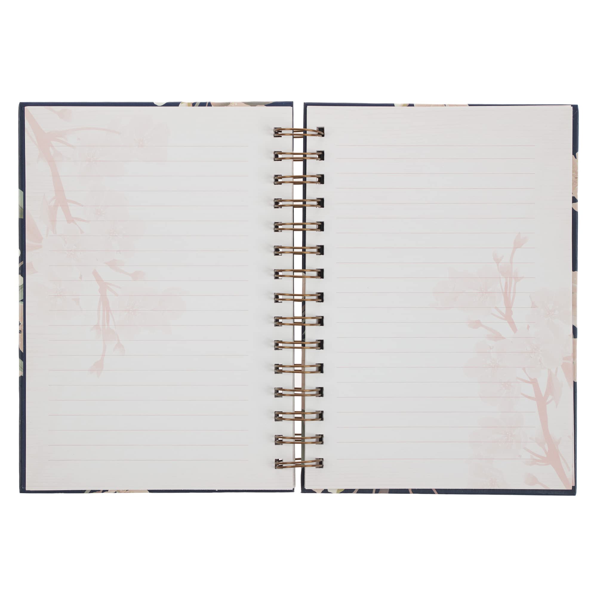 Inspirational Spiral Journal Notebook for Women It is Well Navy Blue Floral Wire Bound w/192 Ruled Pages, Large Hardcover, With Love