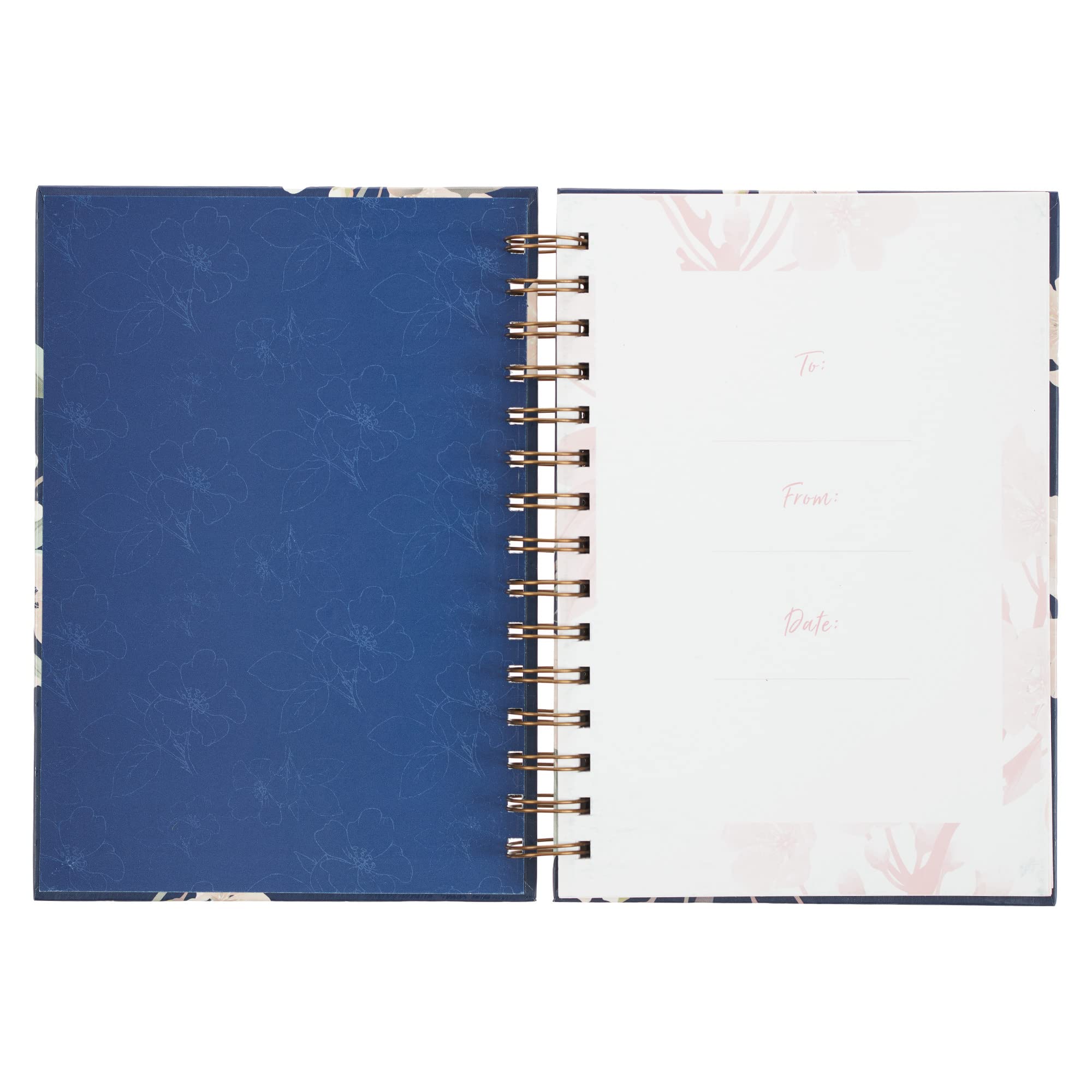 Inspirational Spiral Journal Notebook for Women It is Well Navy Blue Floral Wire Bound w/192 Ruled Pages, Large Hardcover, With Love