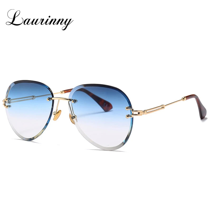 Rimless Gradient Pilot Sunglasses Cutting Lens Ocean Women Shades Travel Beach Sun Glasses UV400 Female