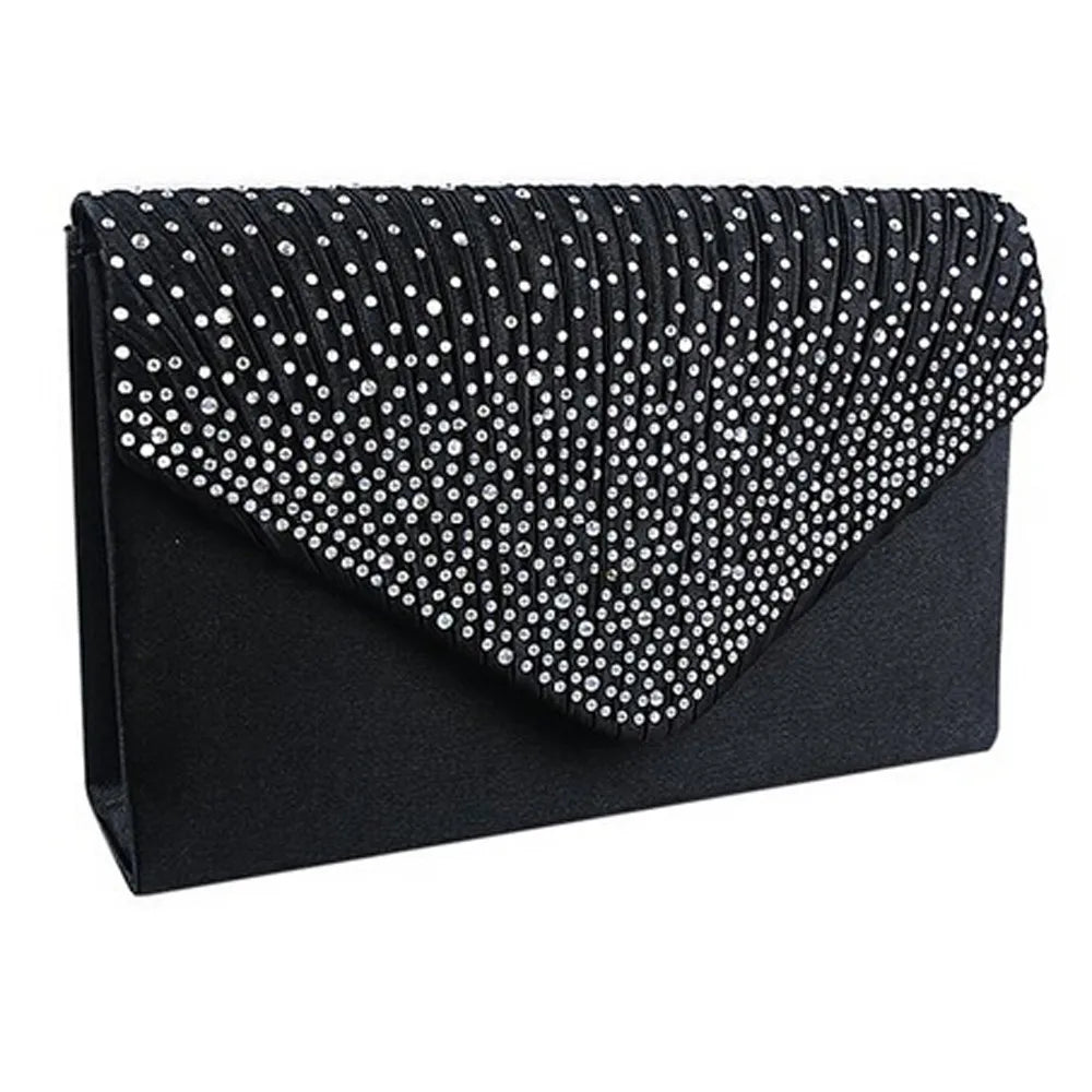 Ladies Satin Clutches Evening Bags Crystal Bling Handbags Wedding Party Purse Envelope Fashion Womens Bags Wallet Clutch Bag Hot