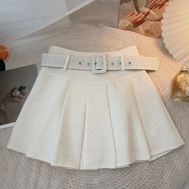 Yitimoky Chic Pleated Mini Skirts for Women 2022 Korean Fashion Y2k Skirt with Belt Fall Winter Casual A Line Vintage Skirts