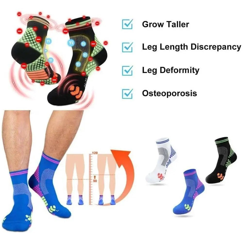 1Pair 2023 Far Infrared Schorl Titanium Ion Heightening Booster Socks Sports Higher Booster Socks for Men & Womenfar Infrared