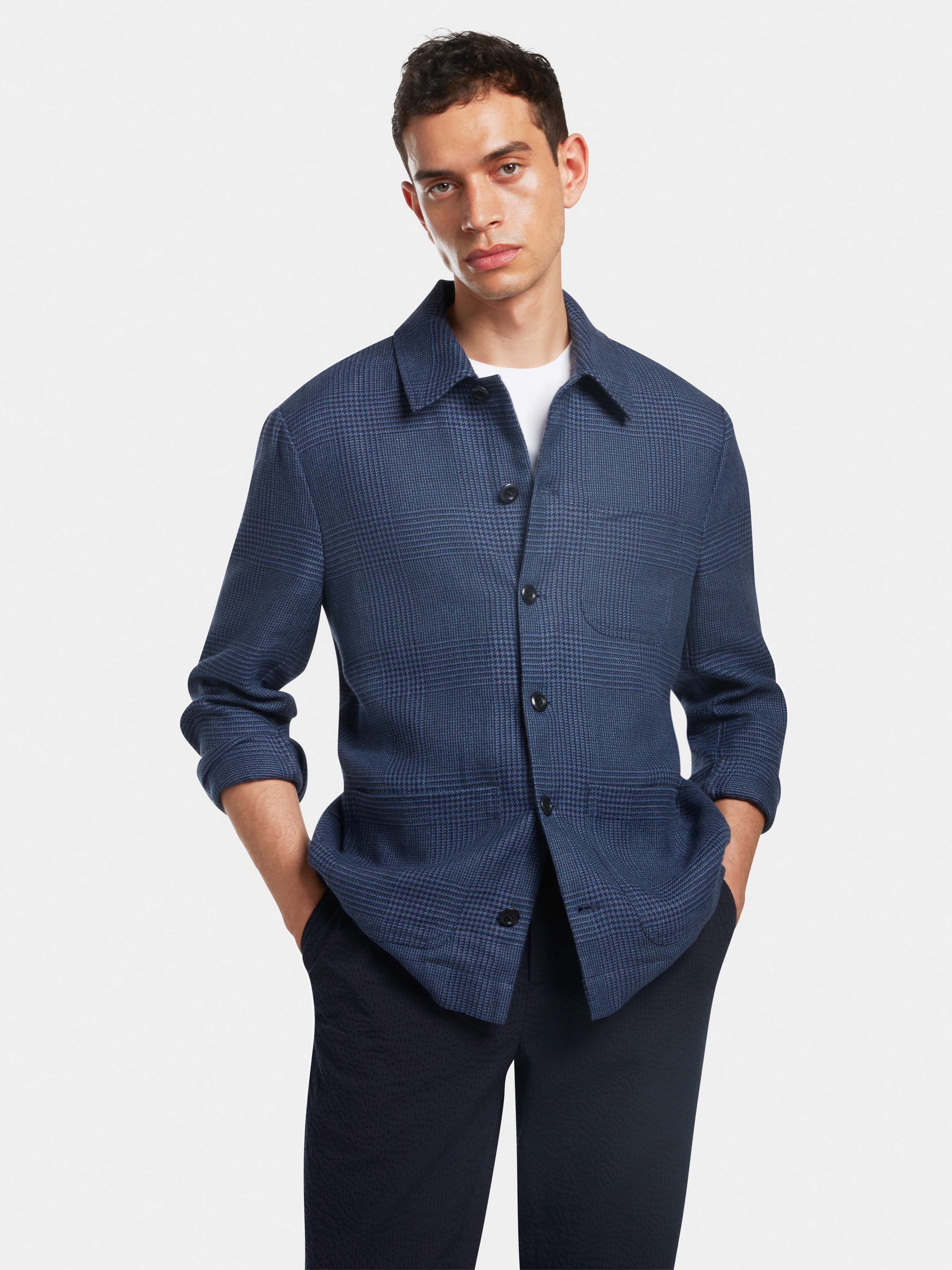 Blue Prince of Wales Check Linen Chore Jacket