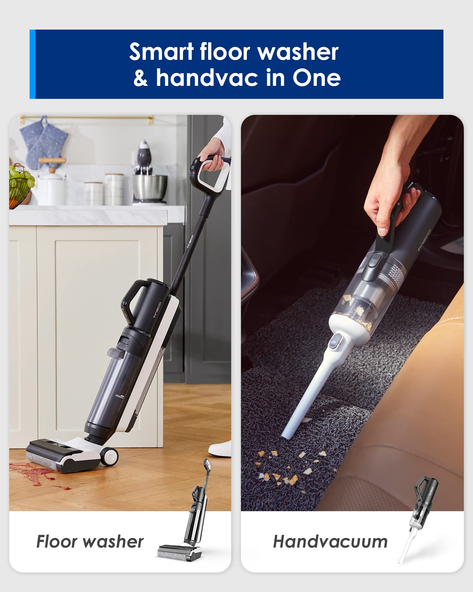 Tineco Smart Wet Dry Vacuum Cleaners, Floor Cleaner Mop 2-in-1 Cordless Vacuum for Multi-Surface, Lightweight and Handheld, Floor ONE S5 Combo