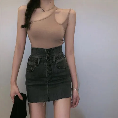 Denim Skirt Female Design Sense High Waist Short Skirt 2022 New Spring and Autumn Thin Package Hip Skirt Wild A-line Skirt