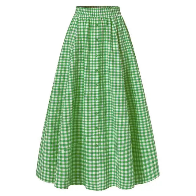 ZANZEA Women Bohemian Skirts 2023 Summer Plaid Maxi Long Skirts Casual Elastic Waist Bottoms Ladies A-line Skirts